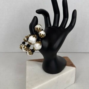 Iconic 1950s Memory Wire Bracelet Black and White with Gold Accents MCM lot C8